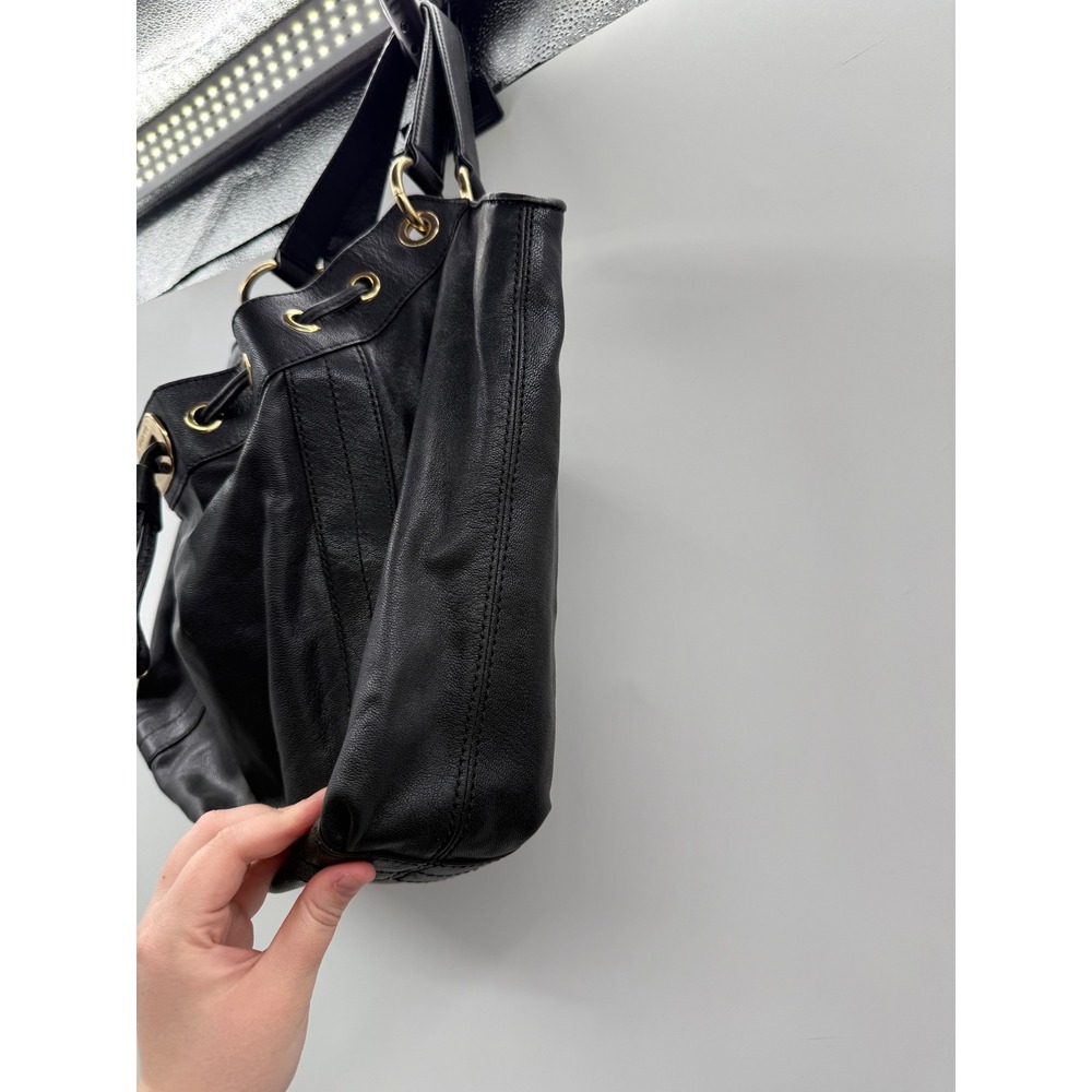 Michael Kors Black Pebbled Leather Hobo Bag Large Gold Hardware Drawstring Y2K - Picture 7 of 14